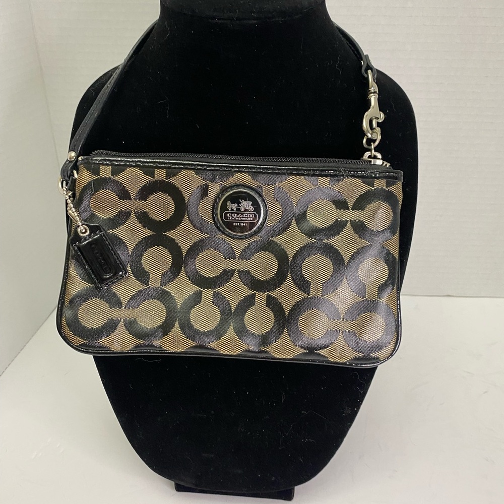 Coach Black and Tan Signature Wristlet